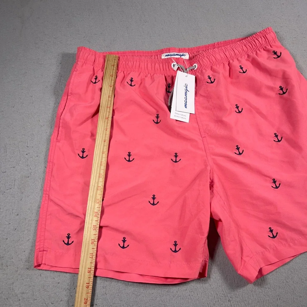 MaaMgic Swim Trunks Men‎ XXL Anchor Print  Shorts Coral Pink Beach Pool Summer